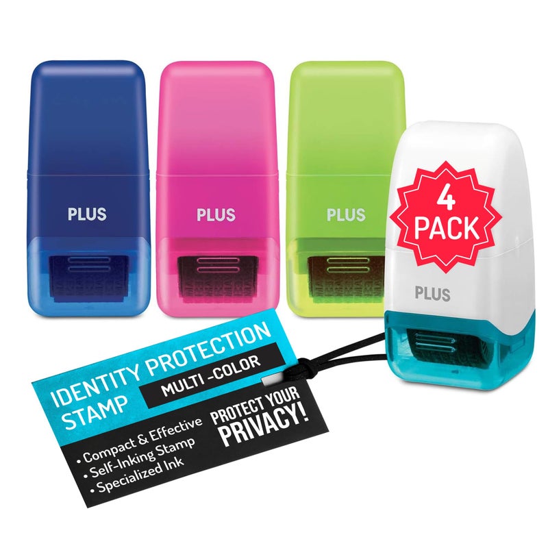 Plus Guard Your ID Identity Protection Stamp Roller, Deluxe Multi-Color 4-Pack - Image 1